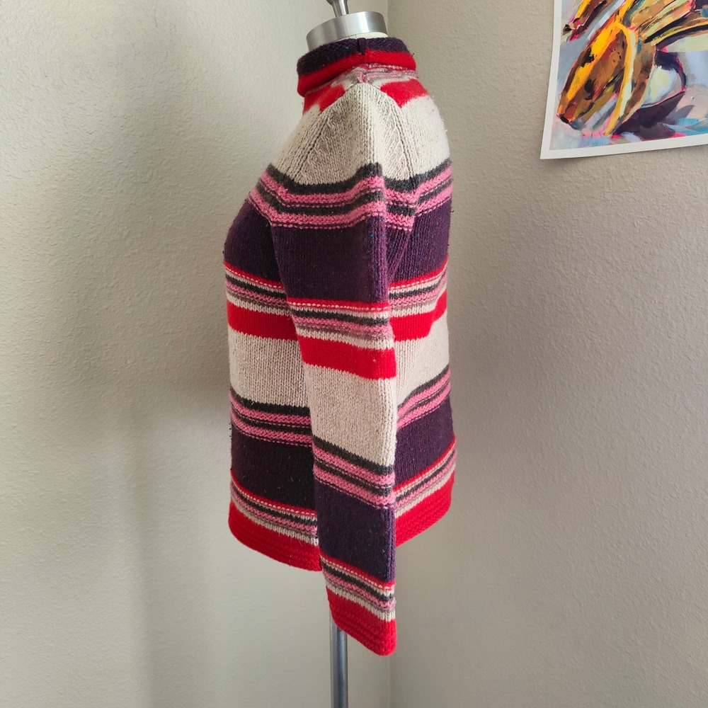 Vintage 90s Eddie Bauer Lambswool Sweater Rollneck Striped Whimsy Boho Artsy M - Picture 3 of 8